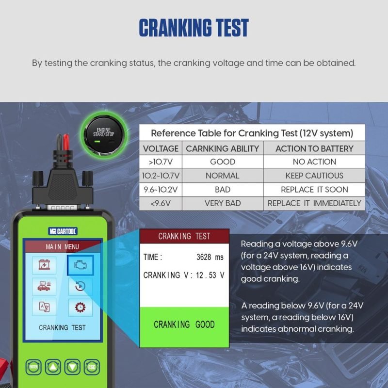 MR CARTOOL B300 testeur de batterie de voiture outil de Scanner d'analyseur de batterie numérique de Diagnostic automobile 8